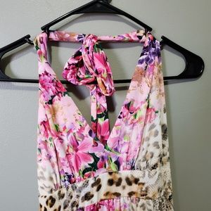 Pink Floral Print Summer Hi-Lo Maxi Dress